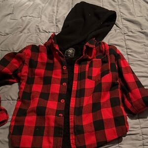 Kids Red and Black Plaid Shirt with Hood